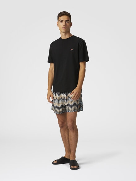 Camiseta cuello redondo de algodón con bordado y logo, Negro    - US23WL0KBJ00IE93911