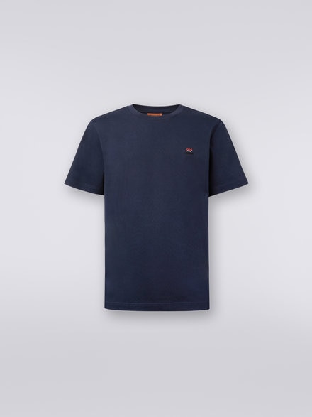 Camiseta de algodón con cuello redondo, estampado e inscripción del logotipo, Azul Oscuro - US23WL0KBJ00IE93924