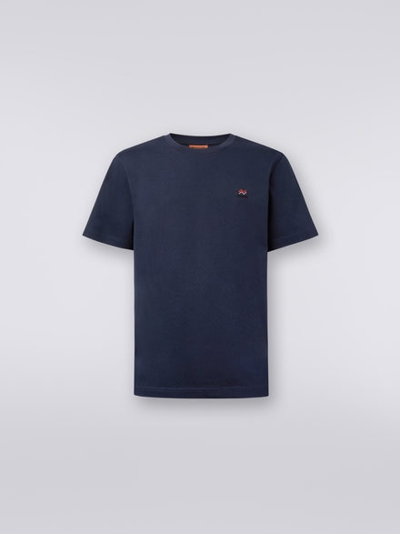 Crew-neck cotton T-shirt with embroidery and logo, Blue - US23WL0KBJ00IE93924