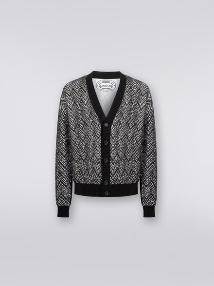 Cotton blend cardigan with sequins, Black & White - US23WM04BK025ESM8YK