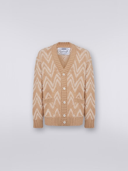 Wool cardigan with two-tone zigzag, Multicoloured  - US23WM06BK026HS0193