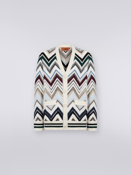 Zigzag wool and cotton knit cardigan, Multicoloured  - US23WM0EBC003FSM8WS