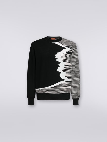 Wool crew-neck jumper with inlay details , Black & White - US23WN07BK025QF9001