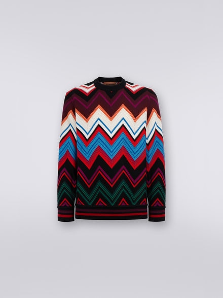 Crew-neck pullover in wool and cotton with zigzag, Multicoloured  - US23WN0NBC003FSM8WR