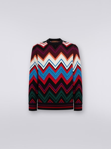 Pullover girocollo in lana e cotone con zig zag, Multicolore  - US23WN0NBC003FSM8WR