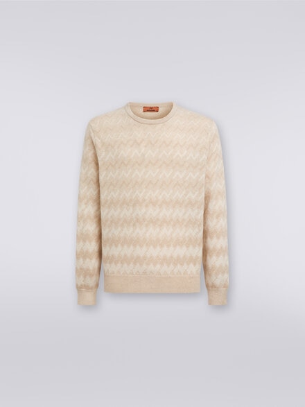 Cashmere crew-neck sweater with zigzags, White & Beige - US23WN0VBK033KS01AB