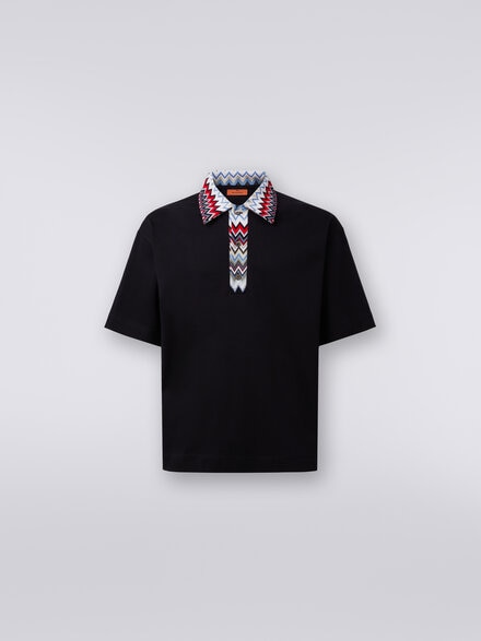 Short-sleeved polo shirt in cotton with zigzag inserts , Multicoloured  - US24S202BJ00IKS72DU