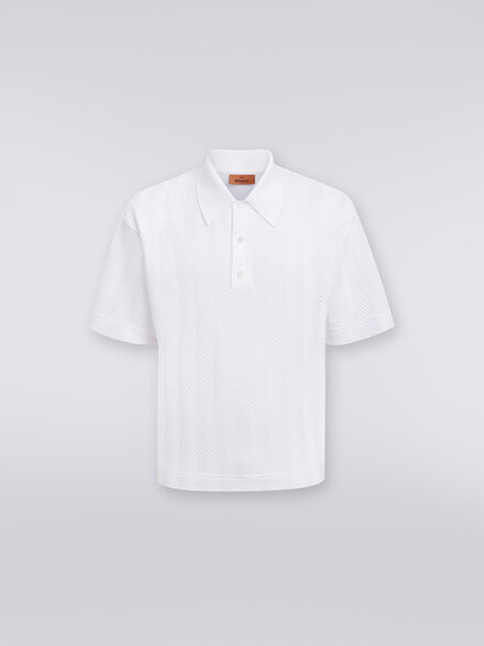 Short-sleeved polo shirt in chevron viscose and cotton, White  - US24S203BR00JC10601