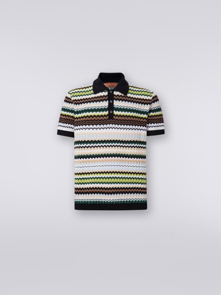 Short-sleeved polo shirt in zigzag cotton knit, Green - US24S208BK034NS612S