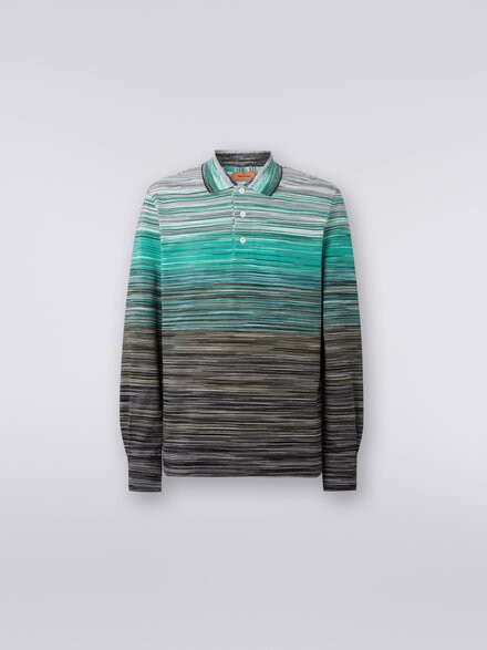 Long-sleeved polo shirt in slub cotton piqué, Multicoloured  - US24S20HBJ0014SM9A3