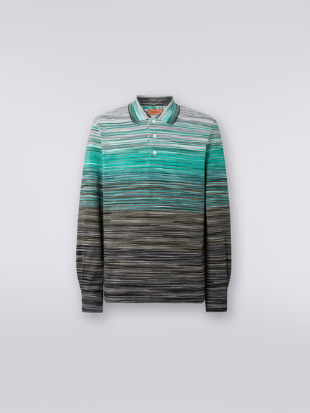 Long-sleeved polo shirt in slub cotton piqu&eacute;, Multicoloured  - US24S20HBJ0014SM9A3