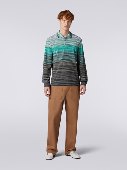 Long-sleeved polo shirt in slub cotton piqu&eacute;, Multicoloured  - US24S20HBJ0014SM9A3
