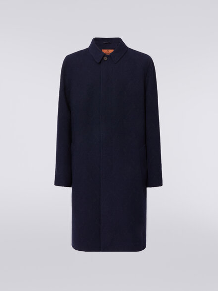 Manteau en laine mélangée jacquard avec motif à zig zag, Bleu Foncé - US24SC07BW00R493924