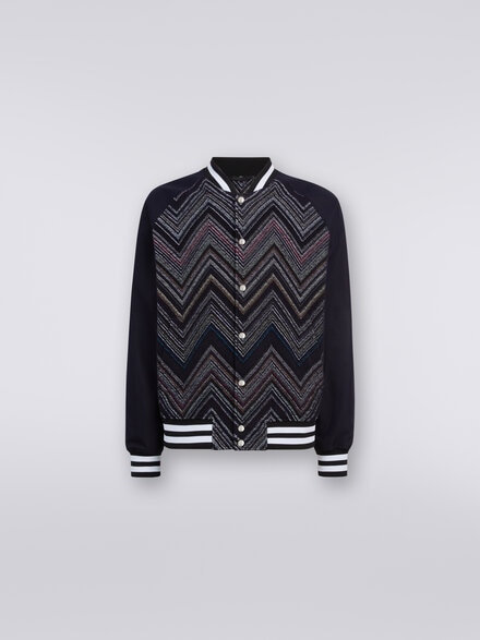 Bomber en coton mélangé à chevrons, Bleu - US24SC0ABC004CS72EA