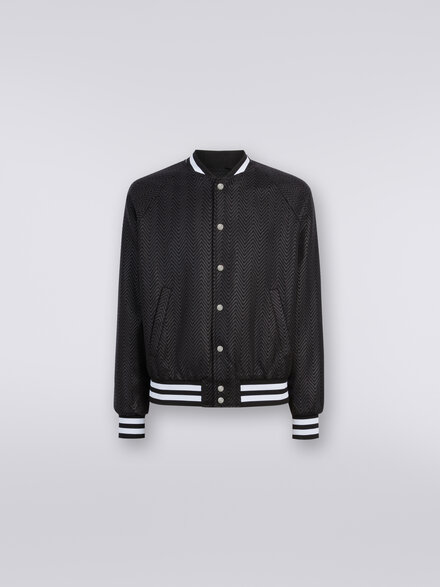Bomber jacket in zigzag viscose and cotton, Black    - US24SC0ABR00U793911