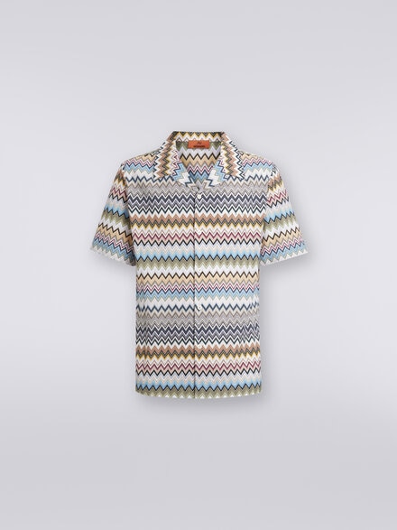 Short-sleeved bowling shirt in zigzag cotton, Multicoloured  - US24SJ09BR00TJSM96K