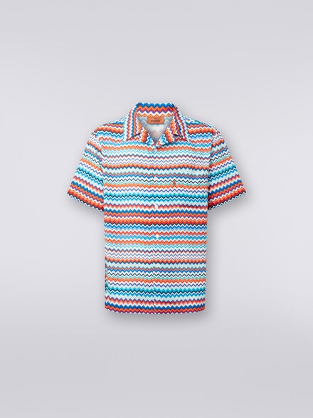 Short-sleeved bowling shirt in zigzag viscose, Multicoloured  - US24SJ0CBW00RLSM98R