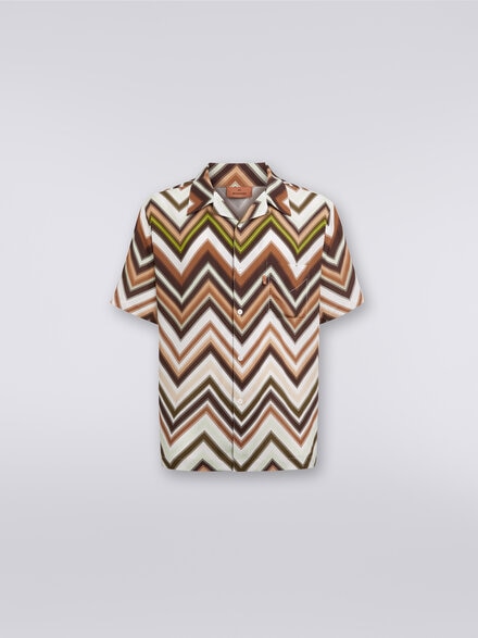 Short-sleeved shirt in viscose with chevron print, Multicoloured  - US24SJ0CBW00RNSM98U