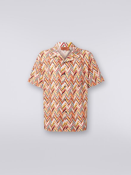 Short-sleeved shirt in viscose with zigzag print, Multicoloured  - US24SJ0CBW00S0SM993