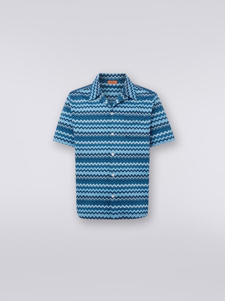 Short-sleeved shirt in zigzag jersey, Blue - US24SJ0HBJ00BFS72EM