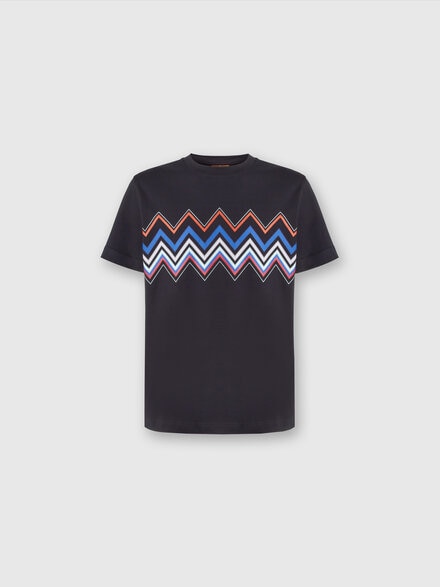 Short-sleeved T-shirt in cotton with zigzag print, Multicoloured  - US24SL0CBJ00J3S72E2