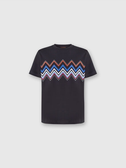 T-shirt à manches courtes en coton à imprimé zig zag, Multicolore  - US24SL0CBJ00J3S72E2