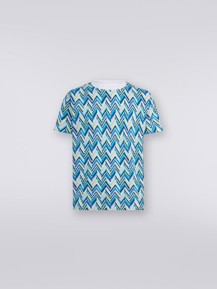 Crew-neck T-shirt in cotton with zigzag print, Multicoloured  - US24SL0CBJ00JBSM994