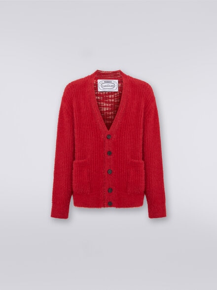 Oversized cardigan in fur-effect wool blend, Red  - US24SM0LBK026I91559