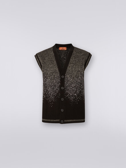 Gilet in dégradé cotton blend with lurex and sequins, Black    - US24SN06BK034MS91J5