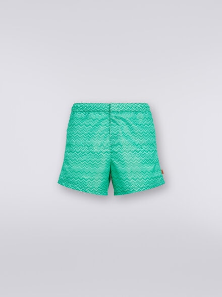 Tonal zigzag print swimming trunks, Green  - US24SP00BW00SGS612F