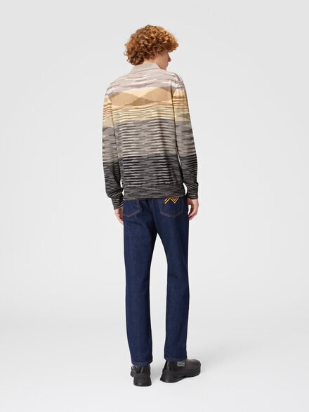 Long-sleeved polo shirt in slub wool, Yellow  & Brown - US24W208BK015US10AV