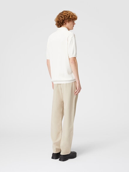 Zigzag cotton knit polo shirt with solid color inserts, White & Multicoloured   - US24W209BK040USM9GY