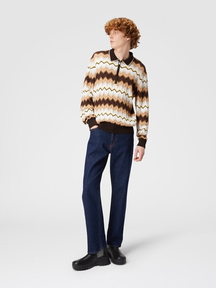 Polo de manga larga de lana y algodón en zigzag, Multicolor  - US24W20ABK039VSM9H3