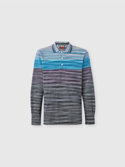 Long-sleeved polo shirt in slub cotton piqué, Multicoloured  - US24W20DBJ0014SM9DD