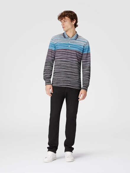 Polo de manga larga en piqué de algodón flameado, Multicolor  - US24W20DBJ0014SM9DD