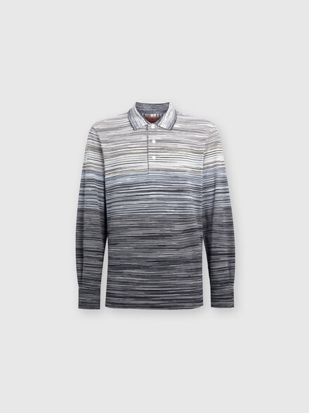 Long-sleeved polo shirt in slub cotton piqué, Multicoloured  - US24W20DBJ0014SM9DE
