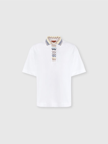 Cotton jersey polo shirt with chevron knit inserts, Multicoloured  - US24W20FBJ00KRS01CZ