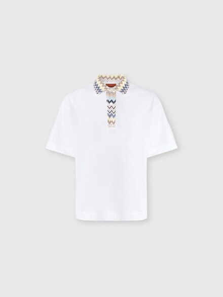 Polo en jersey de coton avec empiècements en maille à chevrons, Multicolore  - US24W20FBJ00KRS01CZ