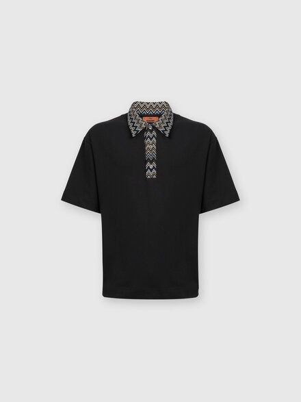 Poloshirt aus Baumwolljersey mit Chevron-Strickeinsätzen, Mehrfarbig  - US24W20FBJ00KRS91KI