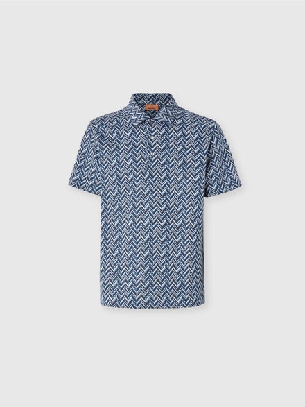 Zig zag jacquard cotton jersey polo shirt, Blue - US24W20GBJ00KWS72G4
