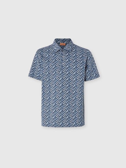 Polo de punto de algodón jacquard en zig zag, Azul Oscuro - US24W20GBJ00KWS72G4