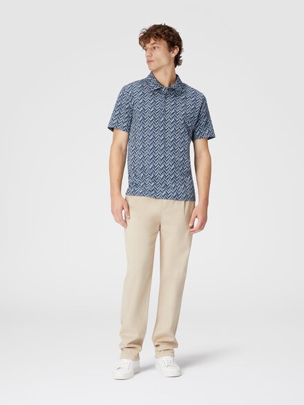 Polo de punto de algodón jacquard en zig zag, Azul Oscuro - US24W20GBJ00KWS72G4