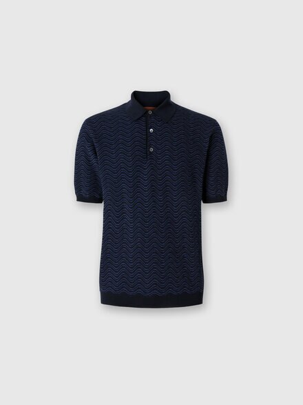Polo de lana virgen y viscosa con motivo de ondas, Azul Oscuro - US24W20LBK035LS72FO