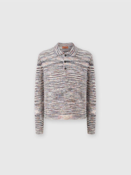 Long-sleeved polo shirt in cashmere and wool with slub motif, Multicoloured  - US24W20OBK01A6SM9ON