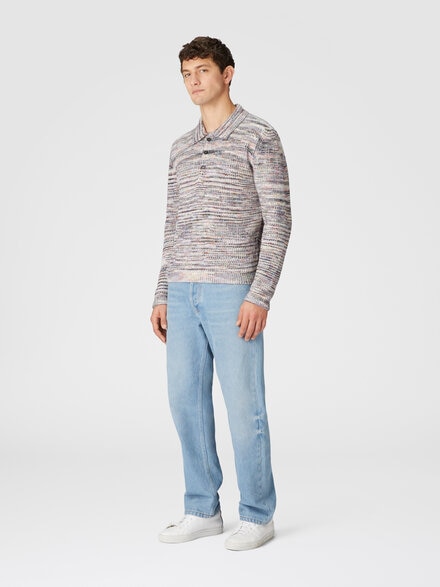 Lang&auml;rmeliges Poloshirt aus Kaschmir und Wolle mit Slub-Motiv, Mehrfarbig  - US24W20OBK01A6SM9ON