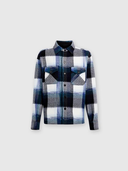 Check wool overshirt with zig zag, Blue & Grey  & White - US24WC0BBC004HS72GC