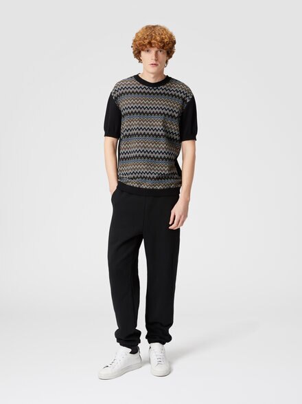 Cotton fleece joggers with knitted insert, Multicoloured  - US24WI0EBJ00KSS91KI