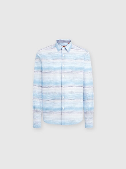 Zigzag print cotton poplin shirt, Blue & Grey - US24WJ00BW00U0S72GR