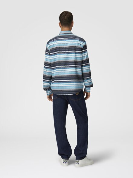 Zigzag print cotton poplin shirt, Blue & Grey  & White - US24WJ00BW00U0S72H3