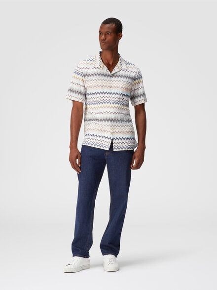Bowling-cut shirt in zig zag cotton, Multicoloured  - US24WJ03BR00XESM9ER